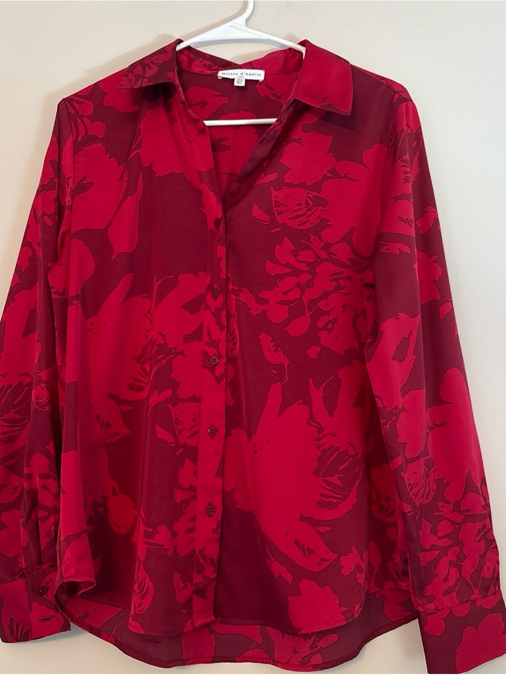 Talbots Red Floral Print Button-Up Blouse